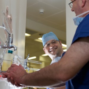 Mr Ian Sharpe Consultant Orthopaedic in surgery scrubs at Exeter Foot & Ankle Clinic